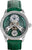 Bracelet de montre pour homme avec cadran ouvert, bracelet en cuir vert et boîtier en acier inoxydable argenté