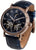 Herrenarmbanduhr mit dunkelblauem Zifferblatt, Mondphase, Skelettwerk und Lederarmband