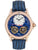 Roségoldene Herrenuhr mit blauem Skelett-Zifferblatt und Lederband