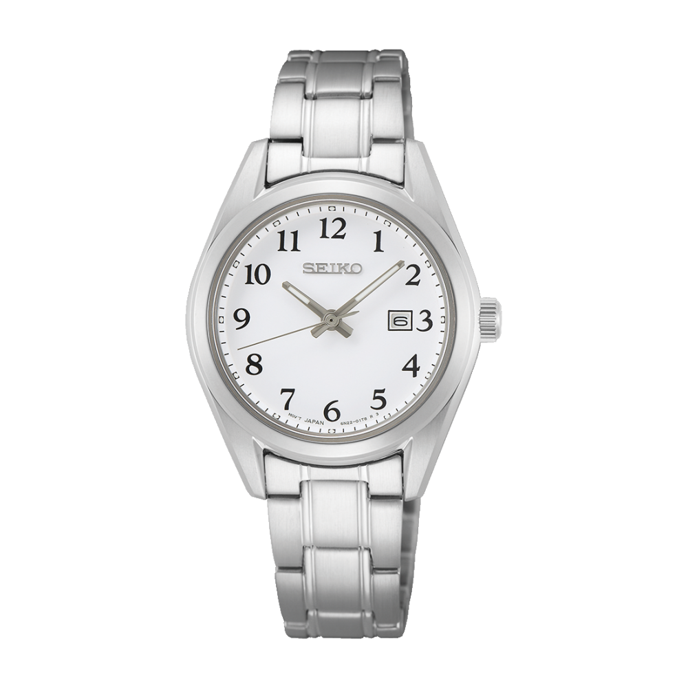 Bracelet de montre pour homme en acier inoxydable argenté avec cadran rond blanc