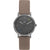 Danish Design Damenuhr mit grauem Lederarmband und dunklem Zifferblatt, Strichindizes, 3 Zeiger.