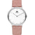 Danish Design Damenuhr mit rundem weißem Zifferblatt, silbernem Gehäuse und rosa Lederband
