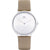 Damenarmbanduhr Danish Design mit rundem silbernem Gehäuse, beigem Lederband und weißem Zifferblatt