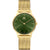Damenarmbanduhr Danish Design mit grünem Zifferblatt, goldenem Milanaise-Armband und Rundgehäuse.