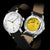 Set montre Sternglas Naos avec cadran blanc, fond de boîtier doré et bracelet en cuir noir
