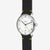 Montre Sternglas Naos : cadran blanc, boîtier rond en acier inoxydable, bracelet en cuir noir