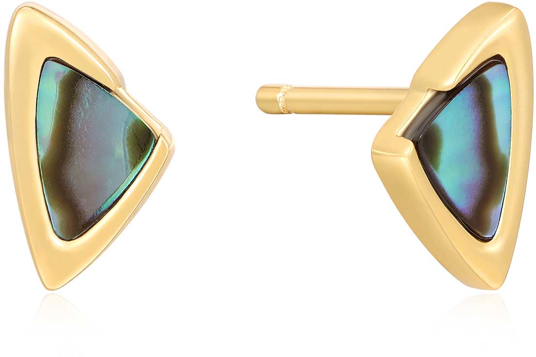 Clous d'oreilles triangulaires avec cadre doré et pierre d'ormeau verte irisée