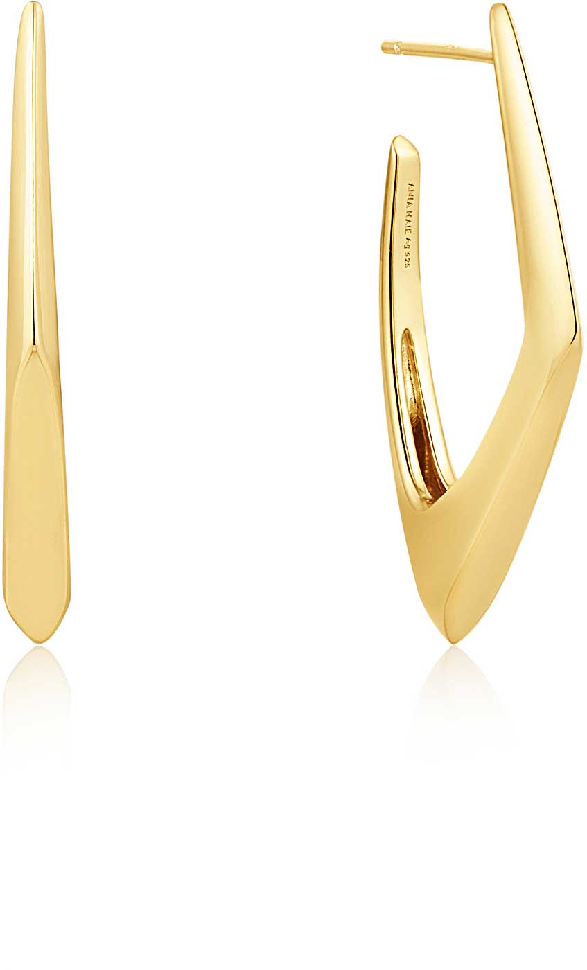 Eckige Creolen in Gold, lange ovale Form, futuristisches Rechteck-Design