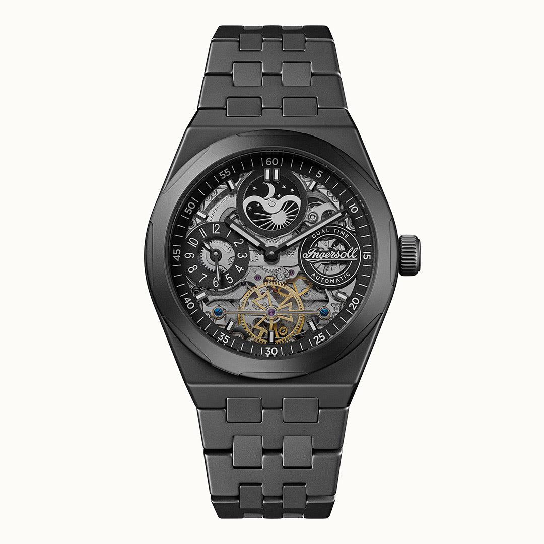 Herrenarmbanduhr mit schwarzem Keramikarmband und automatischem Dual-Time-Zifferblatt