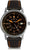 Montre aviateur unisexe : cadran sombre, boîtier argenté, bracelet en cuir noir avec surpiqûres orange
