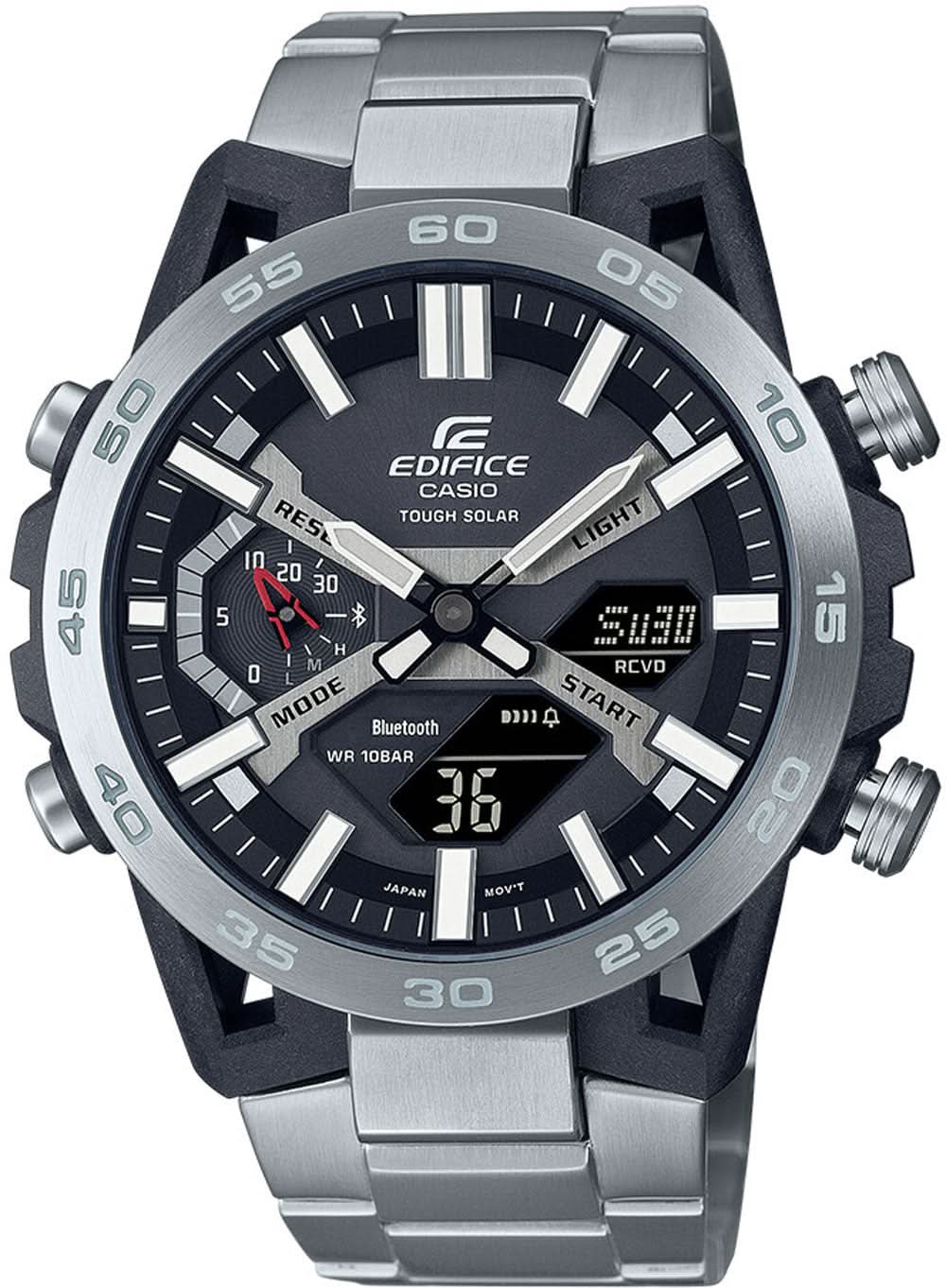 Bracelet de montre pour homme avec boîtier en acier inoxydable, cadran noir et bracelet noir.