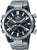 Bracelet de montre pour homme avec boîtier en acier inoxydable, cadran noir et bracelet noir.