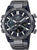 Montre homme avec cadran sombre, lunette en acier et bracelet en métal ; index luminescents