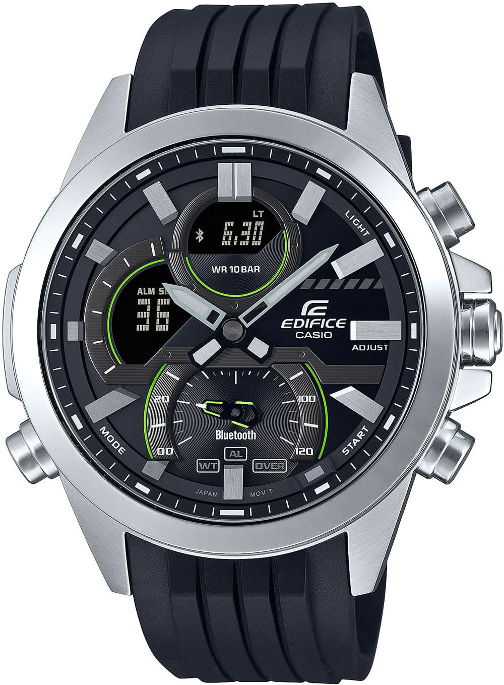 Montre homme avec bracelet en caoutchouc noir et boîtier argenté, cadran noir