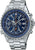 Montre chronographe pour homme avec cadran bleu et bracelet en acier inoxydable.
