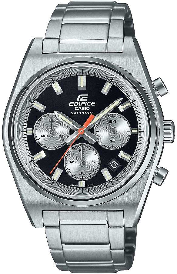 Montre Edifice pour homme avec bracelet en métal, cadran noir et trois compteurs chronographes
