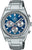 Montre chronographe avec cadran bleu, trois compteurs, boîtier en acier inoxydable argenté