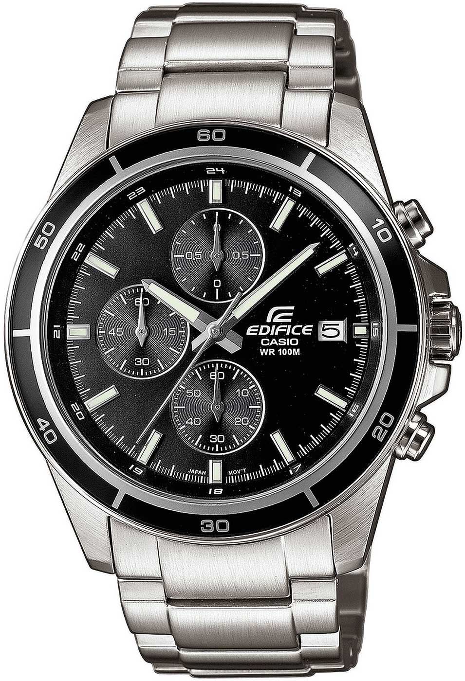 Montre chronographe Casio Edifice pour homme, bracelet en acier inoxydable, cadran noir