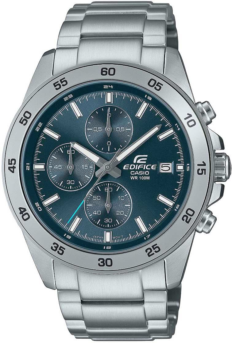 Montre homme en acier inoxydable avec cadran bleu, chronographe, bracelet en métal