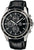 Casio Edifice Montre homme avec bracelet en cuir noir, cadran noir et sous-cadrans chronographe
