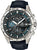 Chronographe pour homme avec bracelet en cuir noir, cadran sombre et accents bleus