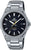 Montre homme avec bracelet en acier inoxydable, cadran sombre et guichet date à 5h