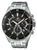 Montre bracelet pour homme : bracelet en acier inoxydable argenté, cadran noir, sous-cadrans chronographes