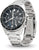 Montre argentée pour homme avec bracelet en acier inoxydable, vue latérale, cadran sombre