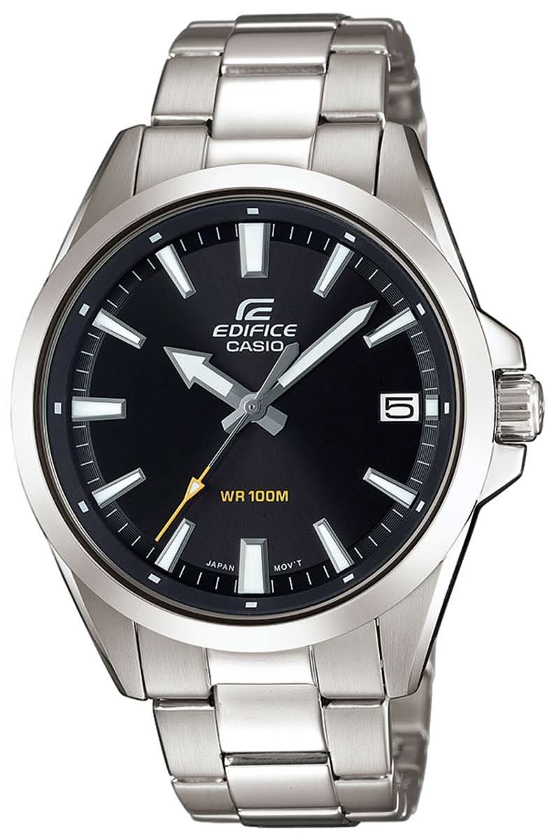 Montre Casio Edifice pour homme avec bracelet en acier inoxydable argenté et cadran sombre, WR100M