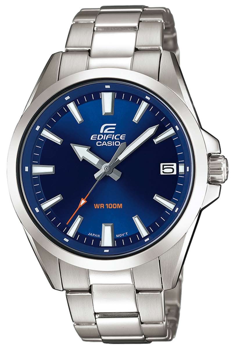 Casio Edifice Montre homme avec cadran bleu, bracelet en acier inoxydable argenté, boîtier rond