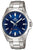 Casio Edifice Montre homme avec cadran bleu, bracelet en acier inoxydable argenté, boîtier rond