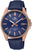 Bracelet pour homme avec cadran bleu, boîtier or rose et bracelet en cuir bleu avec affichage de la date