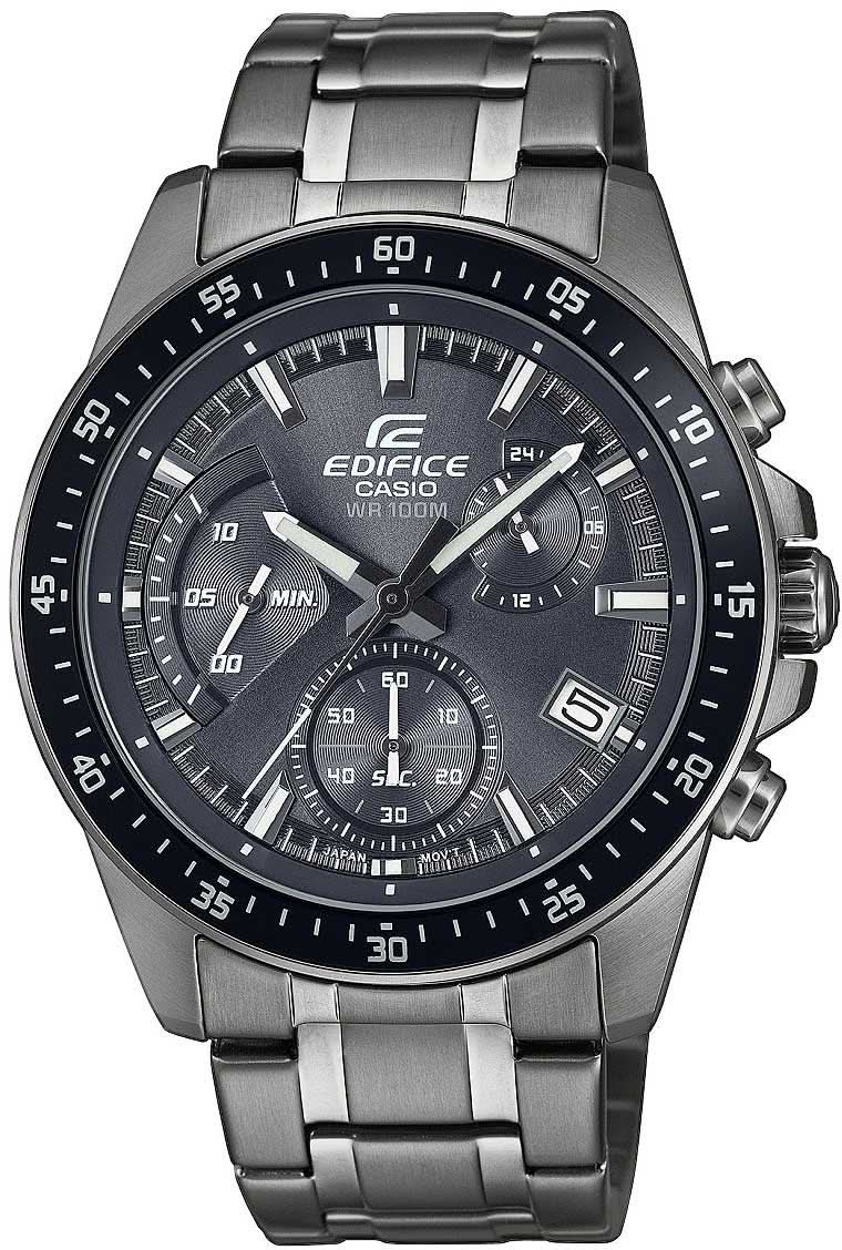 Montre chronographe Casio Edifice pour homme avec cadran noir et bracelet en métal.