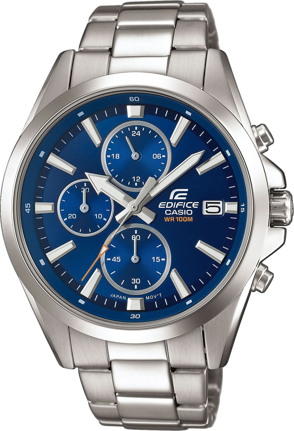 Casio Edifice Montre homme cadran bleu, chronographe, bracelet en acier inoxydable