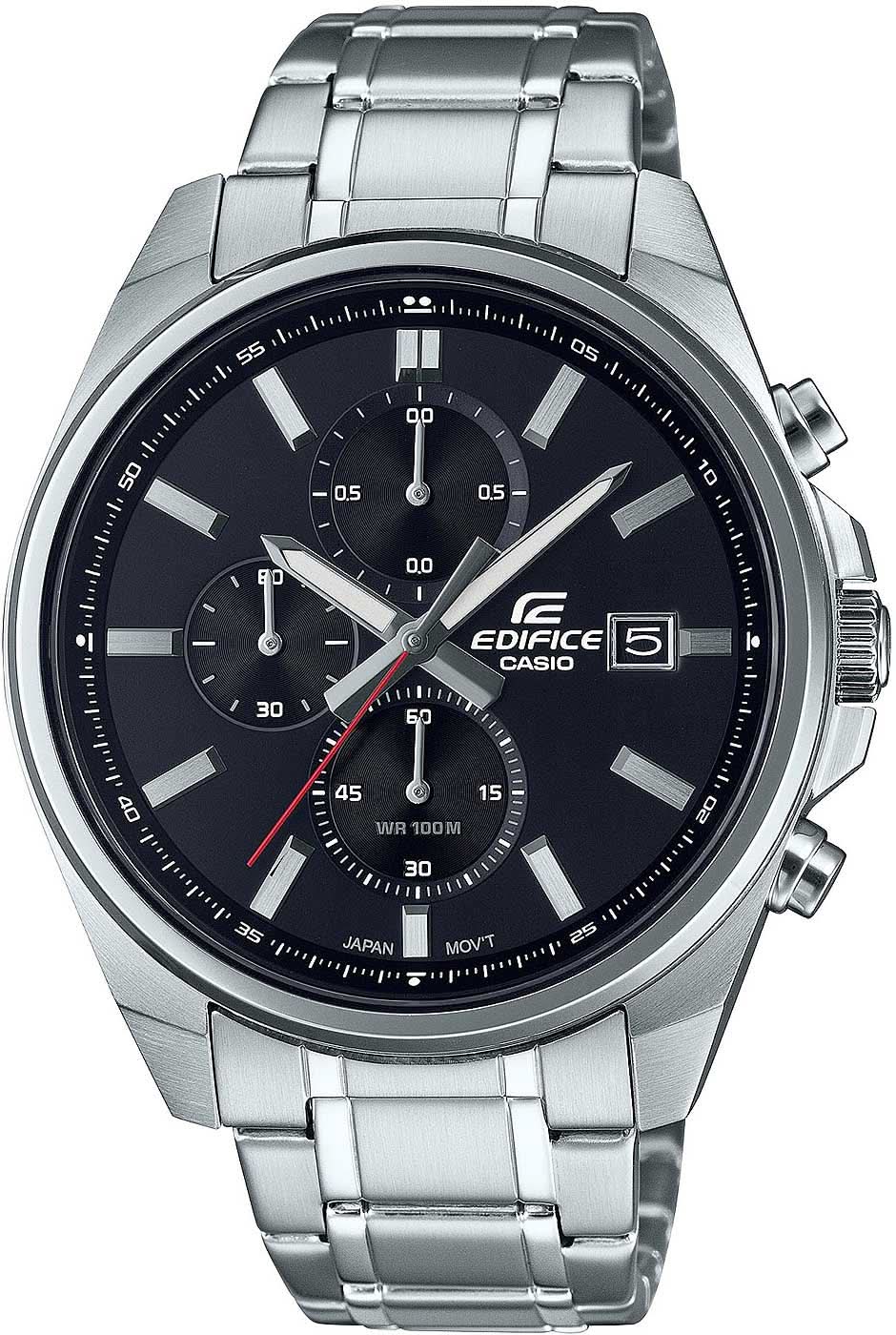 Herren-Chronograph mit schwarzem Zifferblatt und Edelstahlarmband