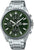 Montre chronographe pour homme avec cadran vert, bracelet en acier inoxydable et trois sous-cadrans