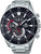 Chronographe pour homme avec cadran bleu foncé, bracelet en acier inoxydable et trois sous-cadrans chronographes.