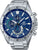 Montre chronographe pour homme avec cadran bleu, boîtier et bracelet en acier inoxydable.