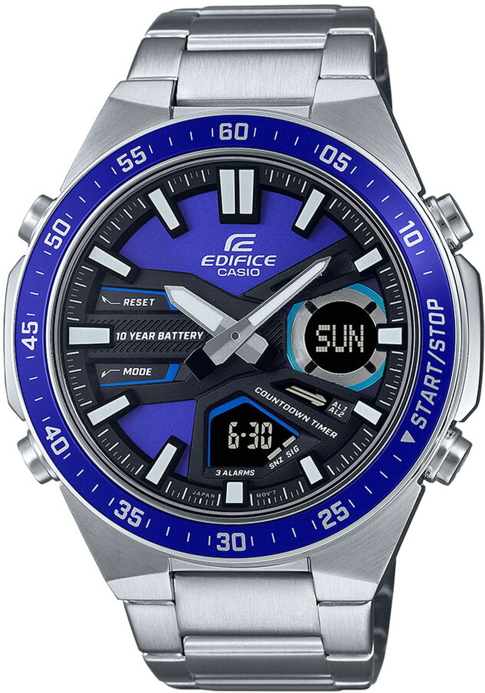 Bracelet de montre pour homme en acier inoxydable, cadran bleu avec affichage de la date, index luminescents