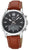 Bracelet de montre pour homme avec cadran noir et bracelet en cuir marron