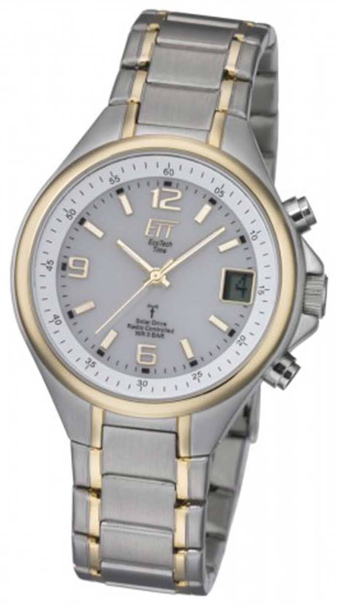 Montre homme en acier inoxydable bicolore, cadran rond, accents dorés, bracelet en métal