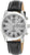 Montre homme : cadran blanc, bracelet en cuir noir, boîtier argenté, date