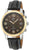 Montre homme avec bracelet en cuir noir et lunette dorée, cadran foncé