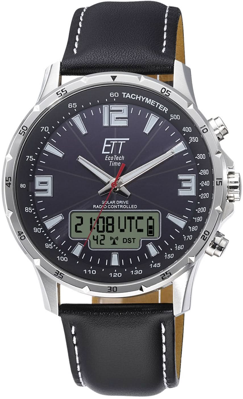 Bracelet de montre pour homme avec cadran noir, boîtier en acier inoxydable et bracelet en cuir