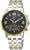 Montre homme radio-pilotée solaire, cadran noir et bracelet métal argenté et doré