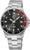 Montre homme avec cadran noir, lunette rouge et bracelet en acier inoxydable