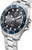 Herrenarmbanduhr: dunkelgraues Zifferblatt, blaue Lünette, Edelstahlband