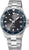 Herrenarmbanduhr mit dunklem Zifferblatt und blauer Lünette, Edelstahlband