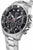 Montre homme avec cadran noir, sous-cadrans chronographes et lunette cannelée