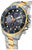 Herrenarmbanduhr mit blauem Zifferblatt, goldener Lünette und Edelstahlgehäuse mit Drückern